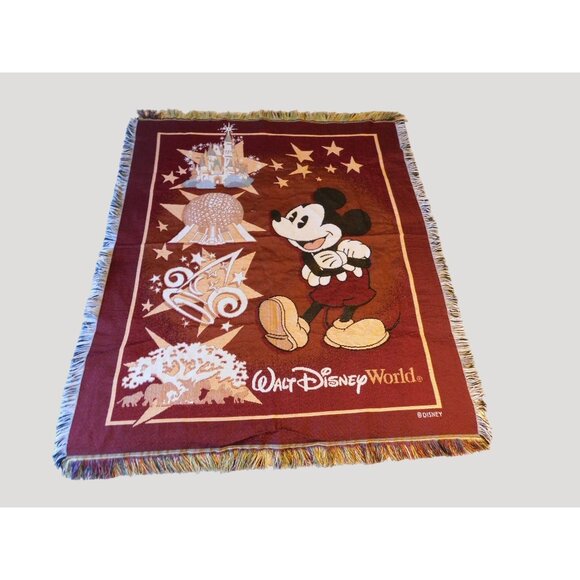 Mickey Mouse Walt Disney World Parks Tapestry Throw Blanket 47" x 56" Fringe - Picture 2 of 8